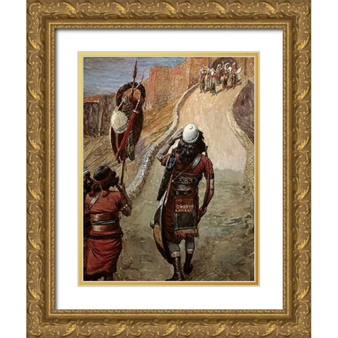 Jepthah Sees His Daughter From Afar Gold Ornate Wood Framed Art Print with Double Matting by Tissot, James