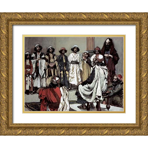 Jesse Presents His Sons To Samuel Gold Ornate Wood Framed Art Print with Double Matting by Tissot, James