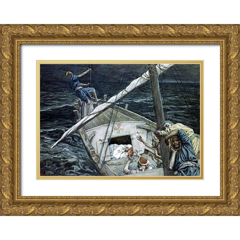 Jesus Asleep During The Storm Gold Ornate Wood Framed Art Print with Double Matting by Tissot, James