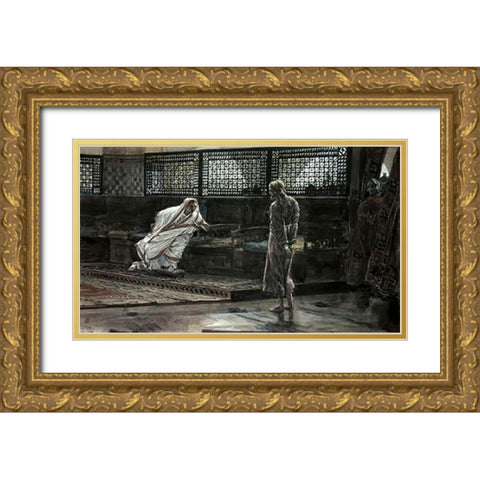 Jesus Before Pilate For The First Time Gold Ornate Wood Framed Art Print with Double Matting by Tissot, James