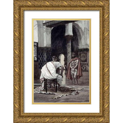 Jesus Before Pilate For The Second Time Gold Ornate Wood Framed Art Print with Double Matting by Tissot, James