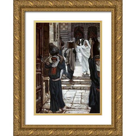 Jesus Forbids The Carrying of Vesselsthrough Temple Gold Ornate Wood Framed Art Print with Double Matting by Tissot, James