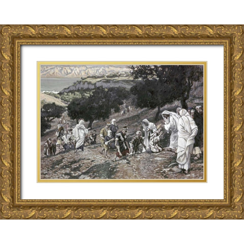 Jesus Healing The Lame and The Blind Gold Ornate Wood Framed Art Print with Double Matting by Tissot, James Jacques