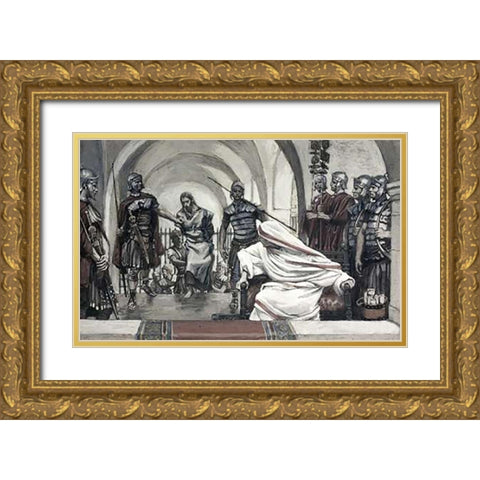 Jesus Led Back From Herod To Pilate Gold Ornate Wood Framed Art Print with Double Matting by Tissot, James