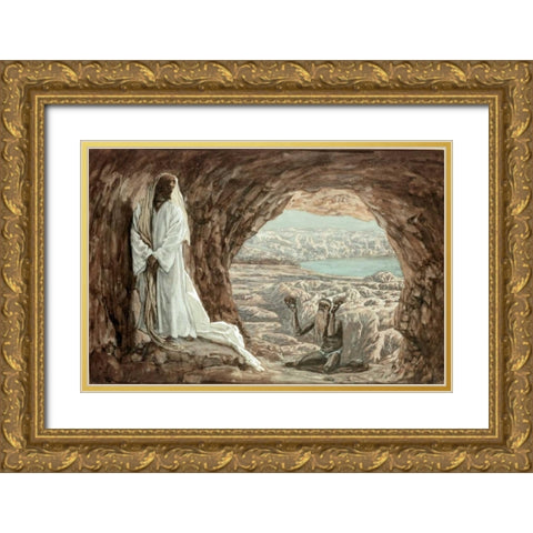 Jesus Tempted In The Wilderness Gold Ornate Wood Framed Art Print with Double Matting by Tissot, James Jacques