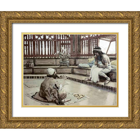 Joseph Converses With Judah, His Brother Gold Ornate Wood Framed Art Print with Double Matting by Tissot, James