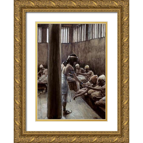 Joseph Distributes Bread In Prison Gold Ornate Wood Framed Art Print with Double Matting by Tissot, James