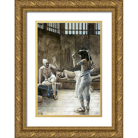 Joseph Interprets The Dreams Whilst In Prison Gold Ornate Wood Framed Art Print with Double Matting by Tissot, James