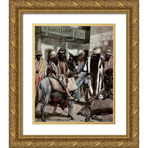 Joseph Sends His Brethren Away With Full Sacks Gold Ornate Wood Framed Art Print with Double Matting by Tissot, James