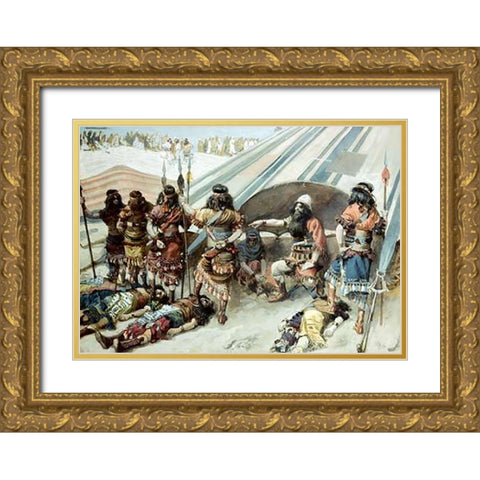 Joshua and The Five Kings Gold Ornate Wood Framed Art Print with Double Matting by Tissot, James