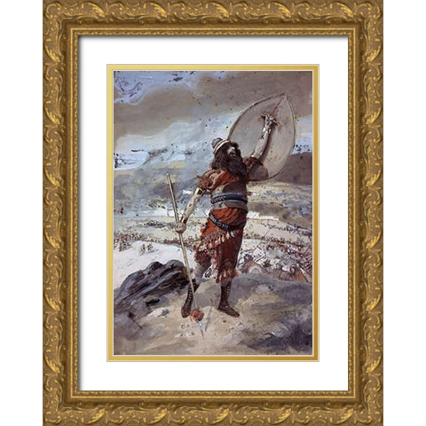 Joshua Gives The Signal For The Attack Gold Ornate Wood Framed Art Print with Double Matting by Tissot, James