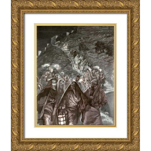 Judas and The Multitudes With Swords Gold Ornate Wood Framed Art Print with Double Matting by Tissot, James Jacques