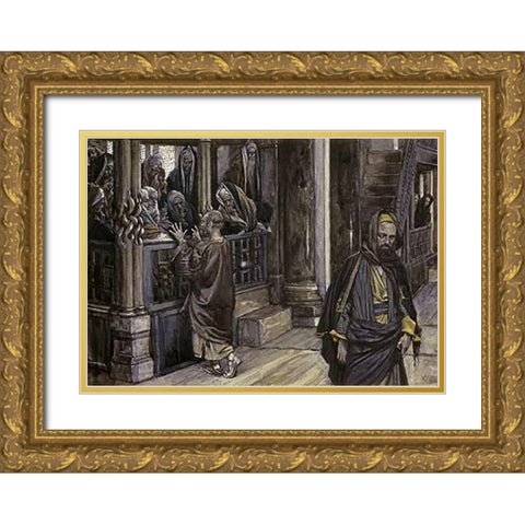 Judas Goes To The High Priests Gold Ornate Wood Framed Art Print with Double Matting by Tissot, James