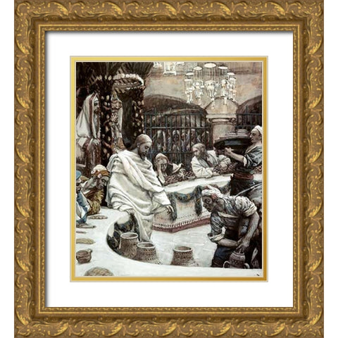 Marriage of Cana of Galilee Gold Ornate Wood Framed Art Print with Double Matting by Tissot, James