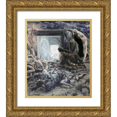 Mary Magdalene and The Holy Women at The Tomb Gold Ornate Wood Framed Art Print with Double Matting by Tissot, James Jacques