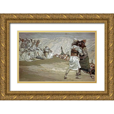 Meeting of Esau and Jacob Gold Ornate Wood Framed Art Print with Double Matting by Tissot, James