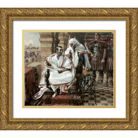 Message From Pilates Wife Gold Ornate Wood Framed Art Print with Double Matting by Tissot, James Jacques