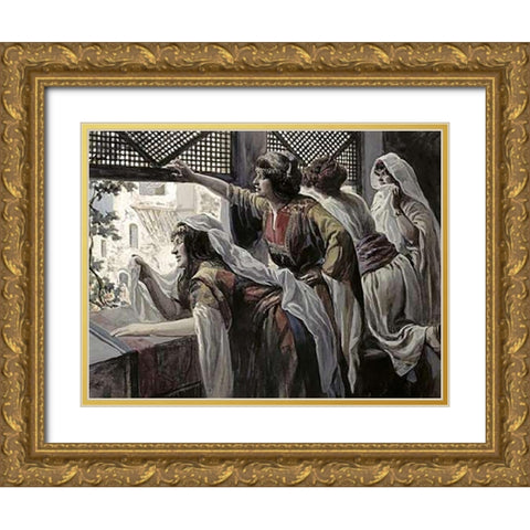 Michal Despises David Gold Ornate Wood Framed Art Print with Double Matting by Tissot, James