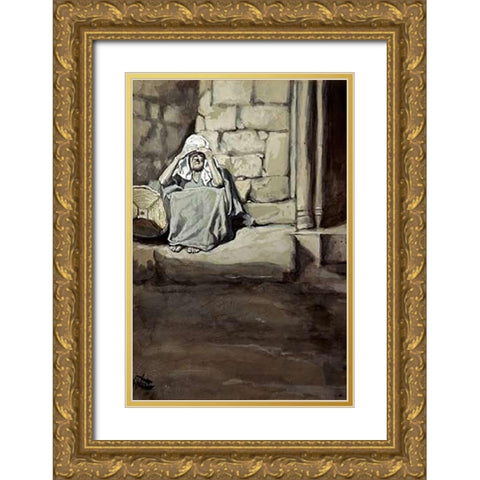 Miriam Shut Out From The Camp Gold Ornate Wood Framed Art Print with Double Matting by Tissot, James
