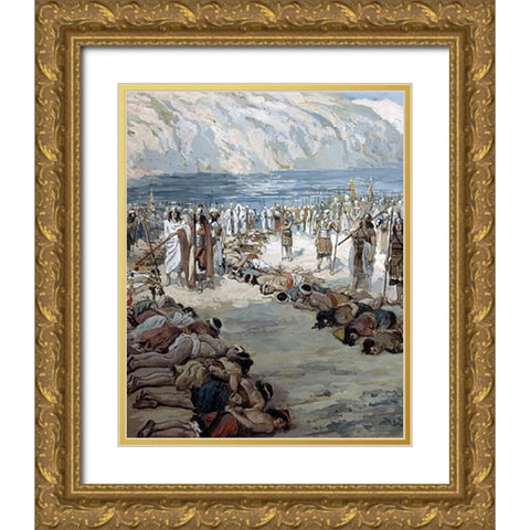 Moabites Taken Prisoners Gold Ornate Wood Framed Art Print with Double Matting by Tissot, James