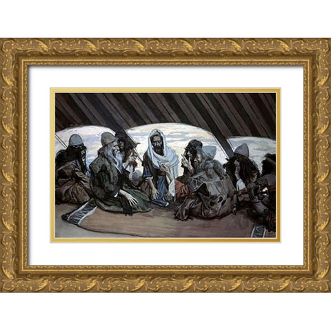 Moses and Jethro Gold Ornate Wood Framed Art Print with Double Matting by Tissot, James