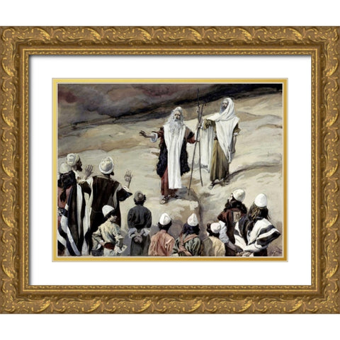 Moses Forbids The People To Follow Him Gold Ornate Wood Framed Art Print with Double Matting by Tissot, James Jacques
