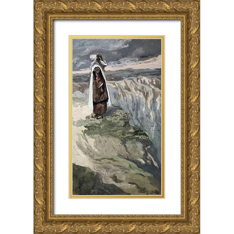 Moses On The Mountain During The Battle Gold Ornate Wood Framed Art Print with Double Matting by Tissot, James