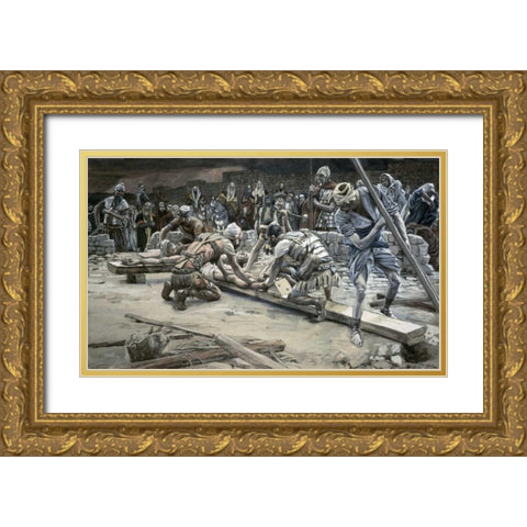 Nailing The Feet Gold Ornate Wood Framed Art Print with Double Matting by Tissot, James Jacques