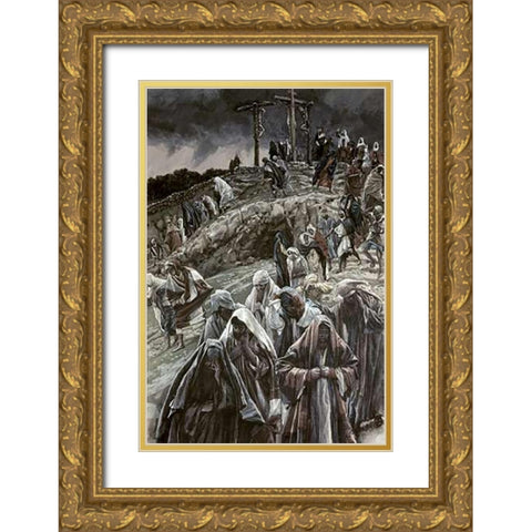 People Smote Their Breasts at What Was Done Gold Ornate Wood Framed Art Print with Double Matting by Tissot, James
