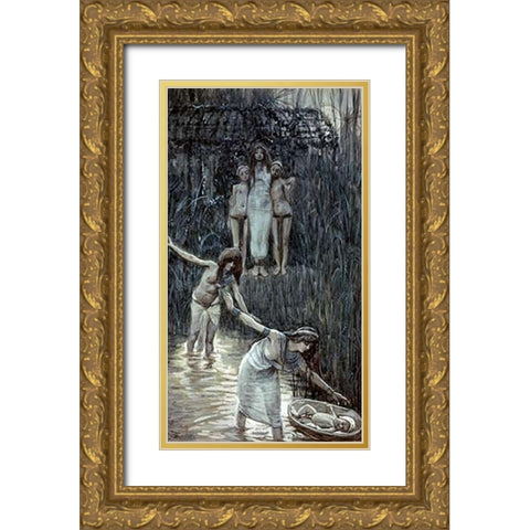 Pharaohs Daughter Has Moses Brought To Her Gold Ornate Wood Framed Art Print with Double Matting by Tissot, James