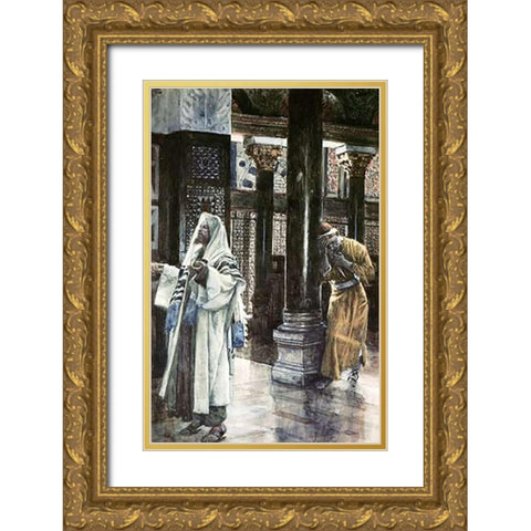 Pharisee and The Publican Gold Ornate Wood Framed Art Print with Double Matting by Tissot, James