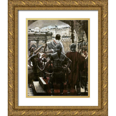 Pilate Washes His Hands Gold Ornate Wood Framed Art Print with Double Matting by Tissot, James Jacques