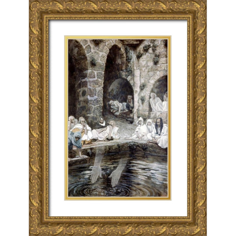 Pool of Bethesda Gold Ornate Wood Framed Art Print with Double Matting by Tissot, James Jacques
