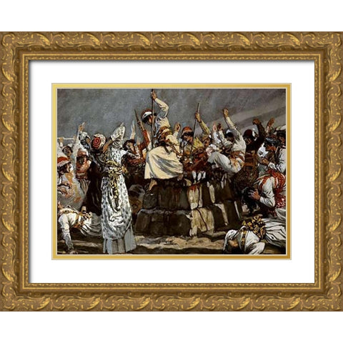 Prophets of Baal Leap Upon The Alter Gold Ornate Wood Framed Art Print with Double Matting by Tissot, James