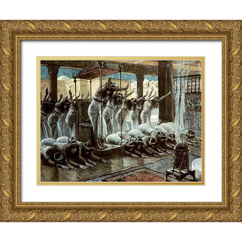 Queen of Sheba Visits Solomon Gold Ornate Wood Framed Art Print with Double Matting by Tissot, James