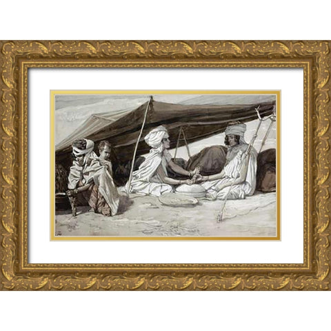 Rachel and Leah Gold Ornate Wood Framed Art Print with Double Matting by Tissot, James