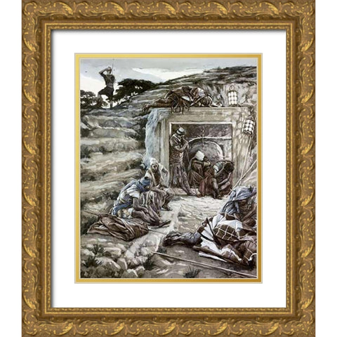 Roman Guards at The Tomb Gold Ornate Wood Framed Art Print with Double Matting by Tissot, James