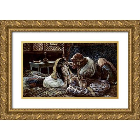 Samson and Delilah Gold Ornate Wood Framed Art Print with Double Matting by Tissot, James