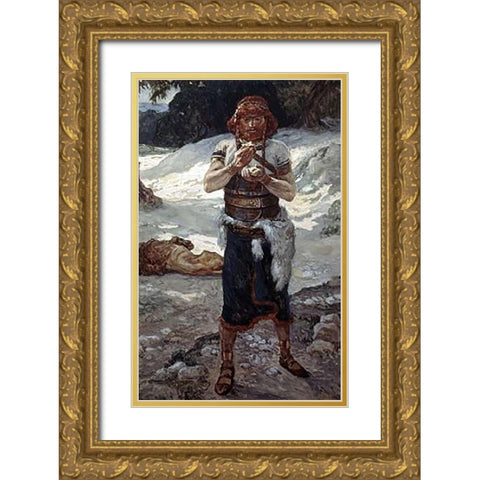 Samson Eats The Honey Gold Ornate Wood Framed Art Print with Double Matting by Tissot, James