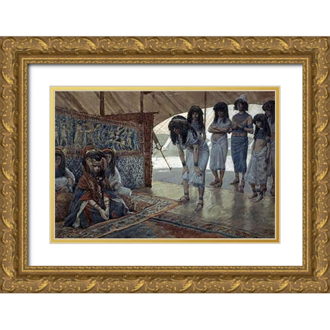 Sarah (Sarai) Is Taken To Pharaohs Palace Gold Ornate Wood Framed Art Print with Double Matting by Tissot, James