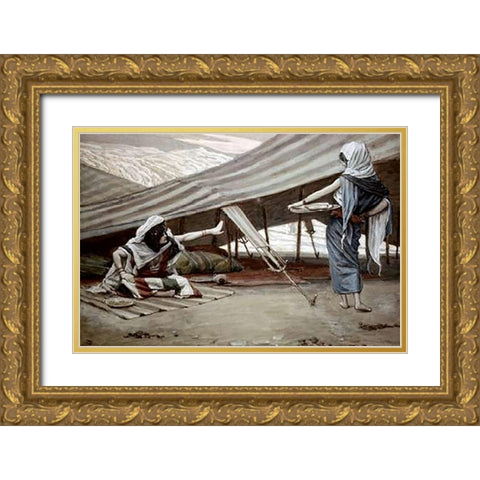 Sarah (Sarai) Sends Hagar Away Gold Ornate Wood Framed Art Print with Double Matting by Tissot, James