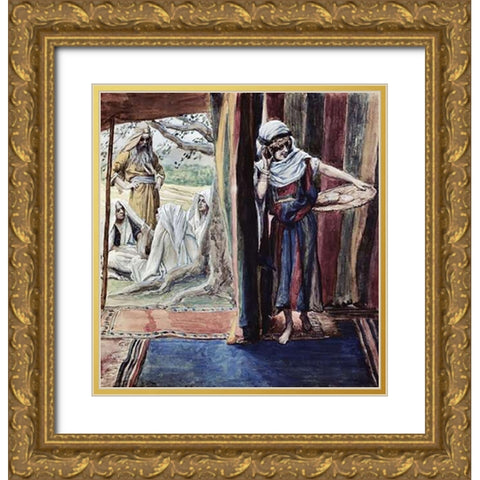 Sarah Hears and Laughs Gold Ornate Wood Framed Art Print with Double Matting by Tissot, James