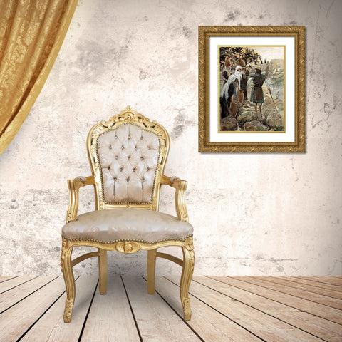 Saul Questions The Young Maidens Gold Ornate Wood Framed Art Print with Double Matting by Tissot, James