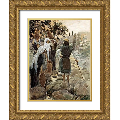 Saul Questions The Young Maidens Gold Ornate Wood Framed Art Print with Double Matting by Tissot, James