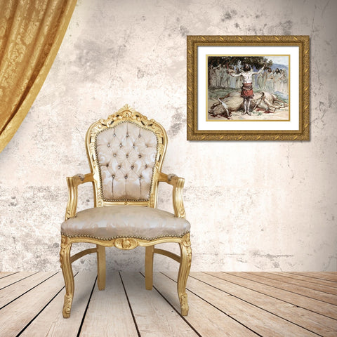 Saul Sacrifices The Oxen Gold Ornate Wood Framed Art Print with Double Matting by Tissot, James