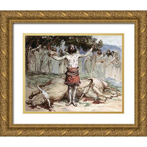 Saul Sacrifices The Oxen Gold Ornate Wood Framed Art Print with Double Matting by Tissot, James