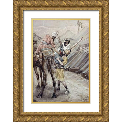 Seduction of Dinah, Daughter of Leah Gold Ornate Wood Framed Art Print with Double Matting by Tissot, James