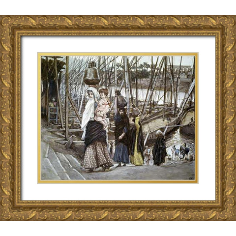 Sojourn In Egypt Gold Ornate Wood Framed Art Print with Double Matting by Tissot, James
