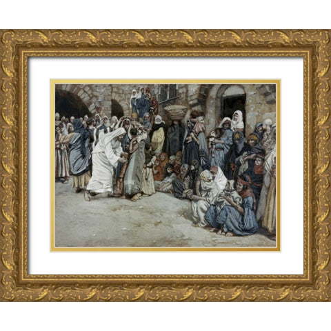 Suffer The Little Children Come Unto Me Gold Ornate Wood Framed Art Print with Double Matting by Tissot, James Jacques