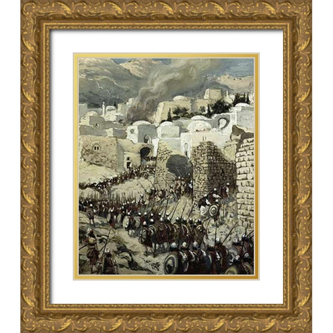 Taking of Jericho Gold Ornate Wood Framed Art Print with Double Matting by Tissot, James